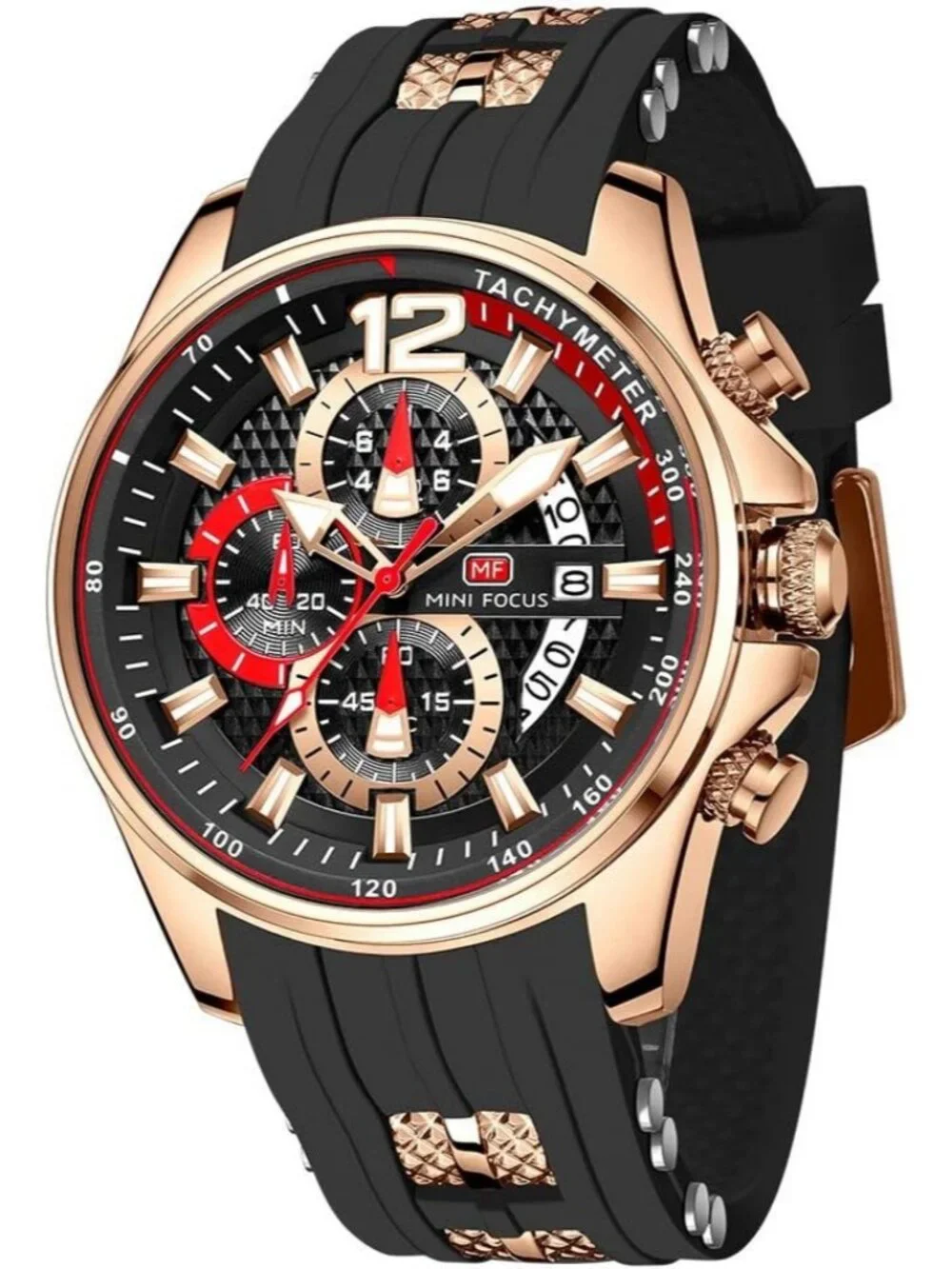 Men's Black Silicon Band Quartz Chronograph Waterproof Luminous Wrist Watch